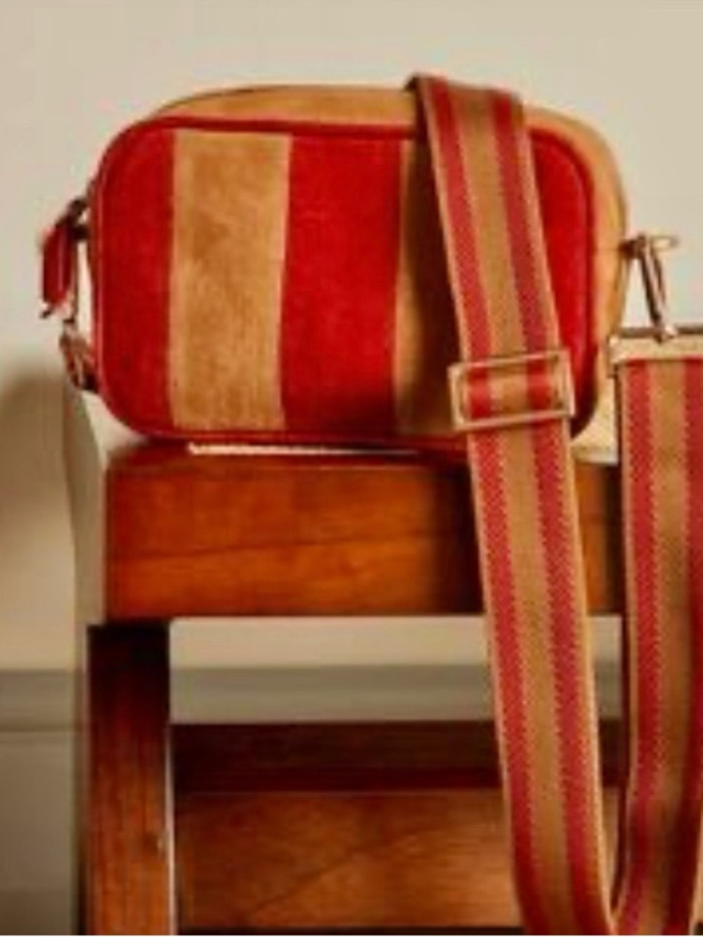 NEW- Boden Red and Tan Striped Crossbody with Wide Adjustable Strap